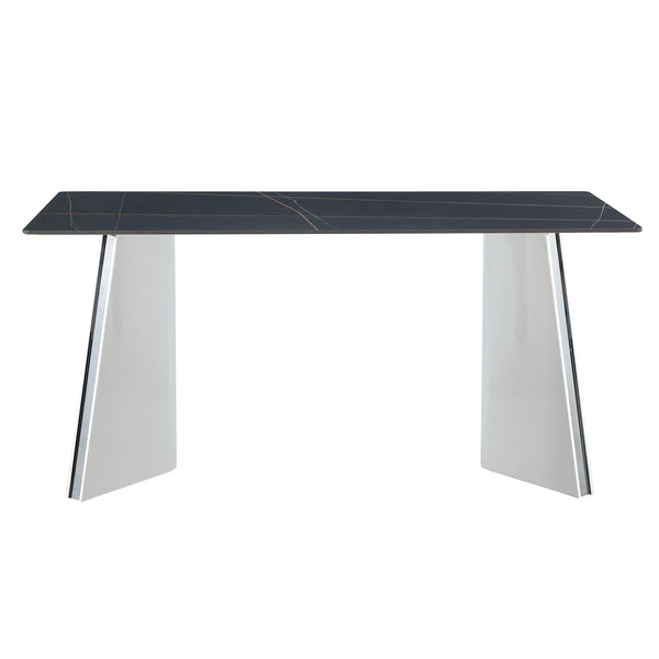 English Elm 63"x31.5x30" Marble Slab Rectangular Dining Table with Sculptural Butterfly Stainless Legs Black,Silver W1151S04576