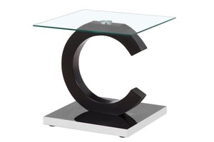 English Elm EVEREST Modern End Table with Glass Top, Matte Black Beveled Design, Solid Wood & MDF Construction B201S00066