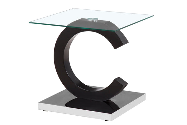 English Elm EVEREST Modern End Table with Glass Top, Matte Black Beveled Design, Solid Wood & MDF Construction B201S00066