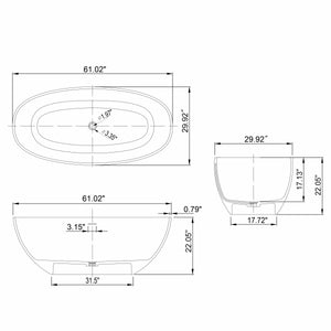 English Elm 61 Inch Stone Resin Freestanding Bathtub Matte White Sculptural Soaking Spa Design W1613P368241