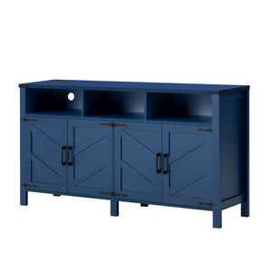 English Elm U_style 59 Inch Sideboard Buffet with Built in Power Outlets Open Cubbies Metal Accents Navy Blue N711P347407V
