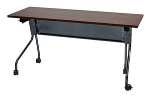 OSP Home Furnishings 5' Flip Top Nesting Training Table with Locking Casters for Classrooms and Offices Mahogany Titanium 84225TM
