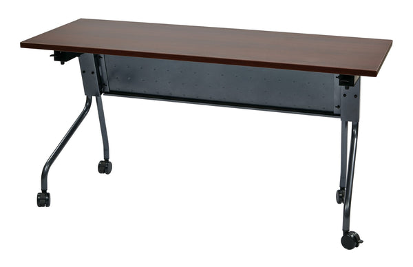 OSP Home Furnishings 5' Flip Top Nesting Training Table with Locking Casters for Classrooms and Offices Mahogany Titanium 84225TM