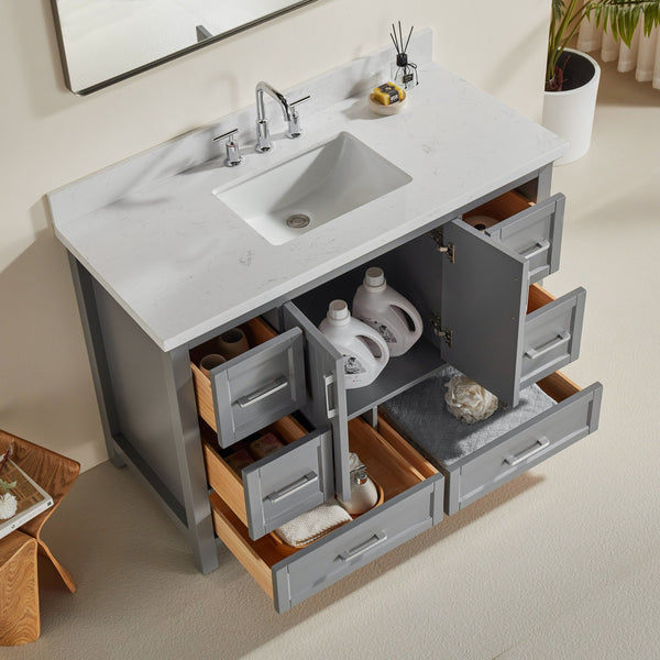 English Elm Fully Assembled Rubberwood Bathroom Vanity with Carrara Marble Top and Soft Close Doors W1826P211180