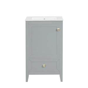 English Elm 20" Compact Bathroom Vanity Grey Mdf Cabinet Ceramic Sink Soft Close Storage N725P351851E