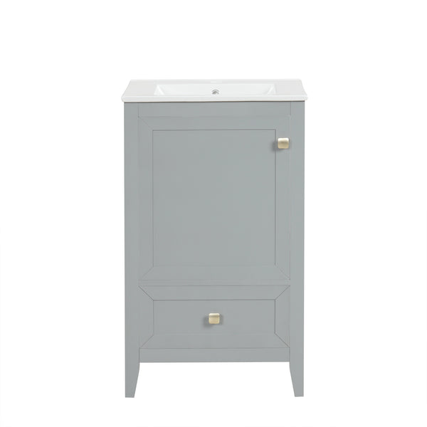 English Elm 20" Compact Bathroom Vanity Grey Mdf Cabinet Ceramic Sink Soft Close Storage N725P351851E