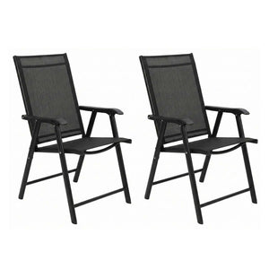 English Elm Outdoor Stackable Folding Chairs Set Ergonomic Mesh Back Steel Frame Patio Seating Black W5159P445935