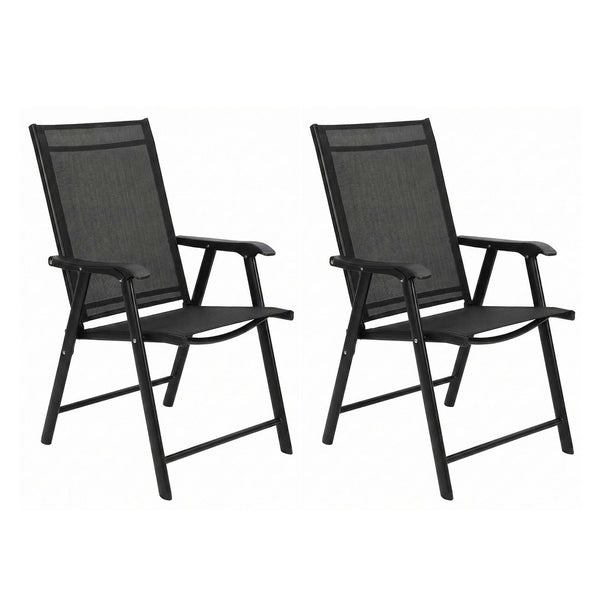 English Elm Outdoor Stackable Folding Chairs Set Ergonomic Mesh Back Steel Frame Patio Seating Black W5159P445935