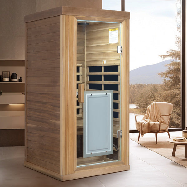 English Elm One Person Far Infrared Cedar Indoor Sauna with Glass Door and Bluetooth Audio W632S00015