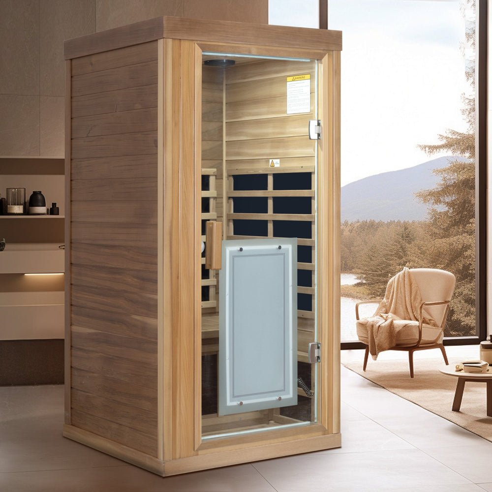 English Elm One Person Red Cedar Indoor Sauna with Far Infrared Panels and Lcd Touch Control W63234265