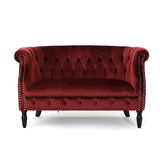 Christopher Knight Home® - Noble House - Milani Tufted Chesterfield Velvet Loveseat With Scrolled Arms