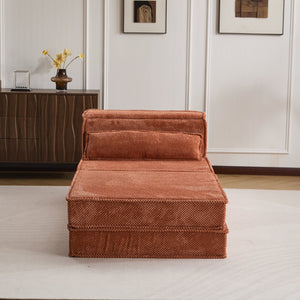 English Elm Compression Modular Floor Sofa Bed – Versatile, Cozy, No Assembly Required With Pillow & Ottoman, Orange W3723S00042