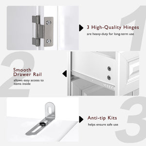 English Elm K&K 71" Tall Farmhouse Pantry Cabinet with Groove Edges, 3 Pull-Out Organizers, 6 Door Shelves White N707P256507W