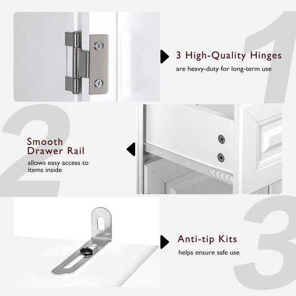 English Elm K&K 71" Tall Farmhouse Pantry Cabinet with Groove Edges, 3 Pull-Out Organizers, 6 Door Shelves White N707P256507W