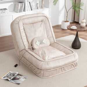 English Elm Upholstered Velvet Floor Lounger with Adjustable Back Massage Pillow for Adults and Pets W1170P282474