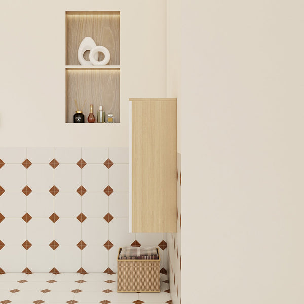 English Elm 16" Slim Wall Mounted Bathroom Cabinet Plywood Open Shelves Scandinavian Storage W3450P440614