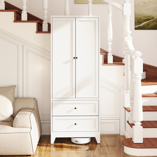 English Elm 72 White Steel Pantry Cabinet with 2 Drawers, Adjustable Shelves, Anti-Tip, Ventilated Durable Organizer T2398P350190