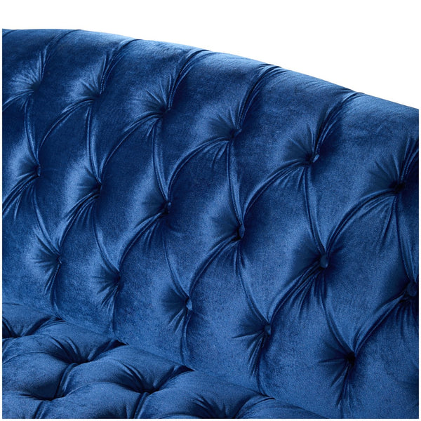 English Elm Comfy Velvet Tufted Three Seat Sofa with Rolled Arms Mid Century Modern Living Room Dark Blue N760P178601C