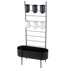English Elm 32x14x60" Matte Black Iron Ladder Plant Stand with Bucket Planters for Indoor Outdoor W2078P499969