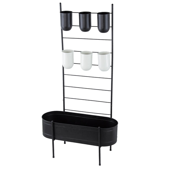 English Elm 32x14x60" Matte Black Iron Ladder Plant Stand with Bucket Planters for Indoor Outdoor W2078P499969