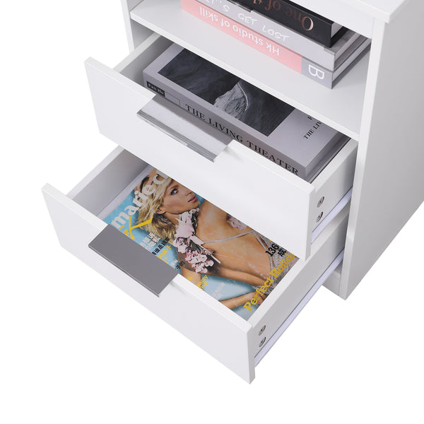 English Elm Nightstand with Drawer | 3-Tier Modern Bedside Table with Hidden Drawer, Open Shelves, Sturdy Build White 25.9 L x 16.7 W x 5.5 H W3151P345813