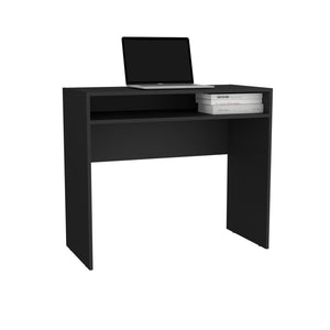 English Elm Stella Floating Writing Desk with Open Shelf for Small Spaces — Scratch‑Resistant Particle Board Surface Black 40 L x 23 W x 4 H B200P235828