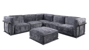 English Elm 102 Inch Linen Modular Sectional Sofa with Hidden Storage and Cloud Cushion Comfort Dark Gray W1099S00191