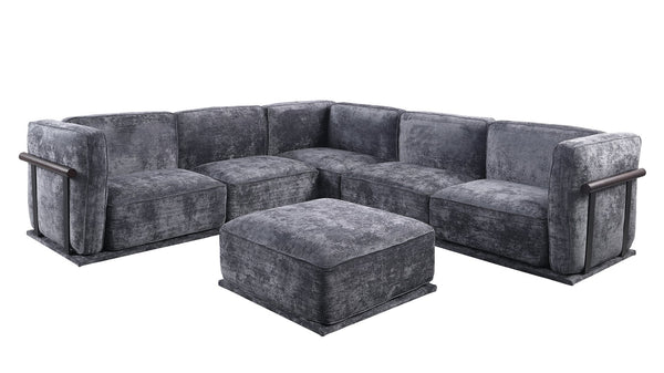 English Elm 102 Inch Linen Modular Sectional Sofa with Hidden Storage and Cloud Cushion Comfort Dark Gray W1099S00191