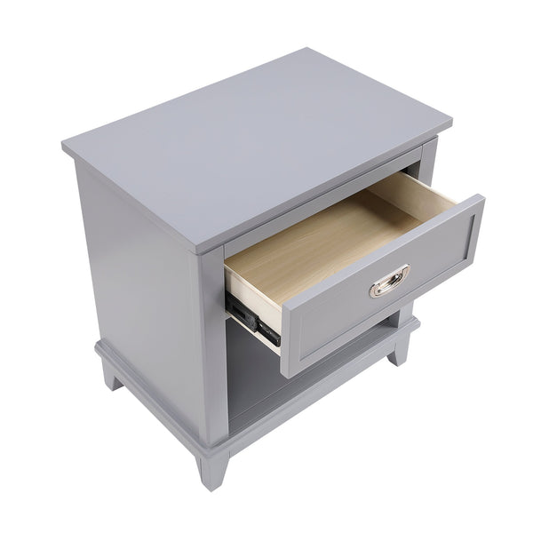 English Elm Gray Nightstand with Drawer & Open Shelf, Dovetail Construction, Nickel Ring Pulls, Ready-to-Use B011P365521