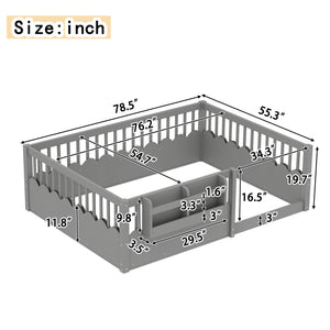 English Elm Twin Low Profile Kids Floor Bed Pine Wood Frame with Safety Rail and Built in Bookshelf Gray W1580P373140