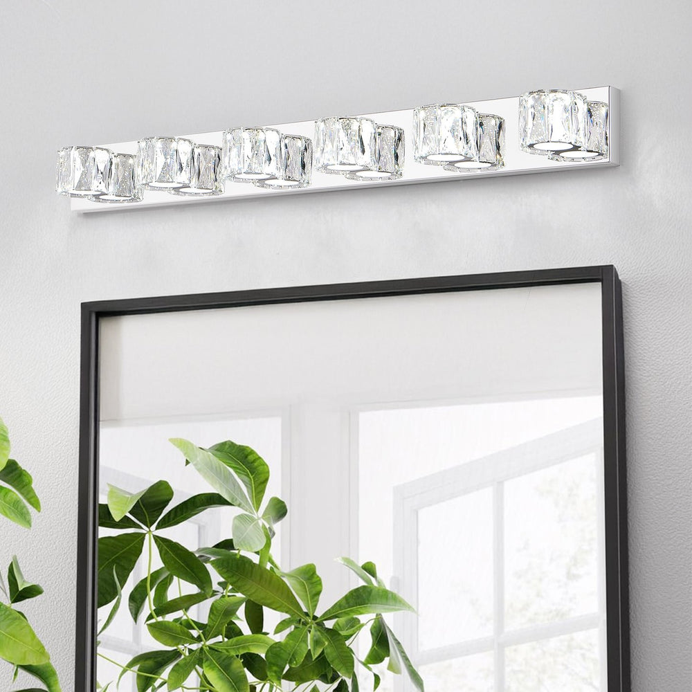 English Elm 41" Modern Crystal LED Wall Sconce 6-Light Chrome Vanity Light 1950LM 6000K Stainless Steel Accent W2312P374926