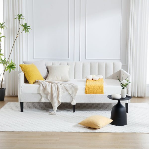 English Elm Elena Twin Size Ivory Bouclé Daybed with Ribbed Tufted Backrest, Foam Comfort, Durable 400LB Capacity B083P163439