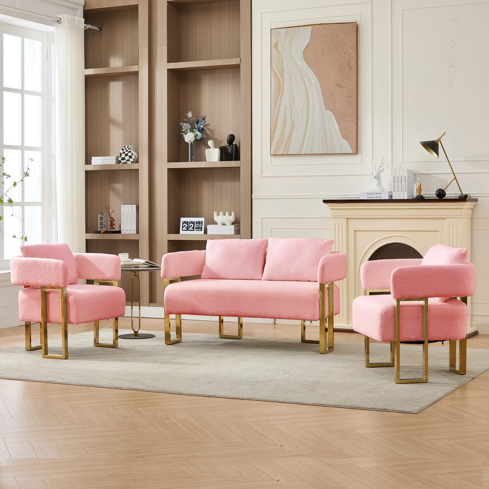 English Elm Ts Velvet Accent Chair with Gold Metal Legs Glam Art Deco Style for Living Room Pink W2311S00005