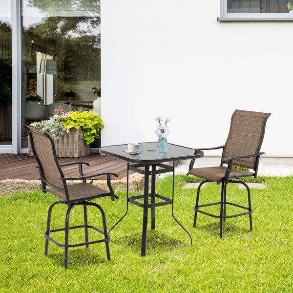 English Elm Outsunny Set Of 2 Stylish Swivel Bar Stools With Armrests For Outdoor Comfort & Durability, Brown W2225P174460-GIGA