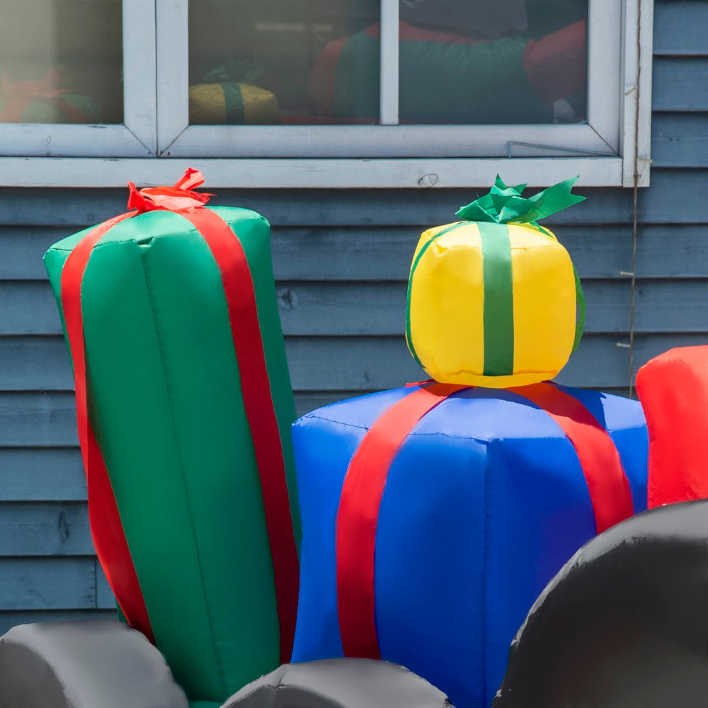 English Elm Outsunny 9Ft Inflatable Santa Claus With Colorful Gift Trailer – Bright Led Holiday Yard Decor! W2225P249949-GIGA