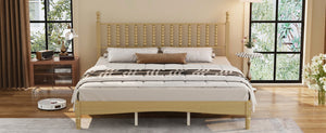 English Elm King Rubberwood Platform Bed Sculptural Gourd Headboard Retro Natural Finish Bedroom N733P338316M