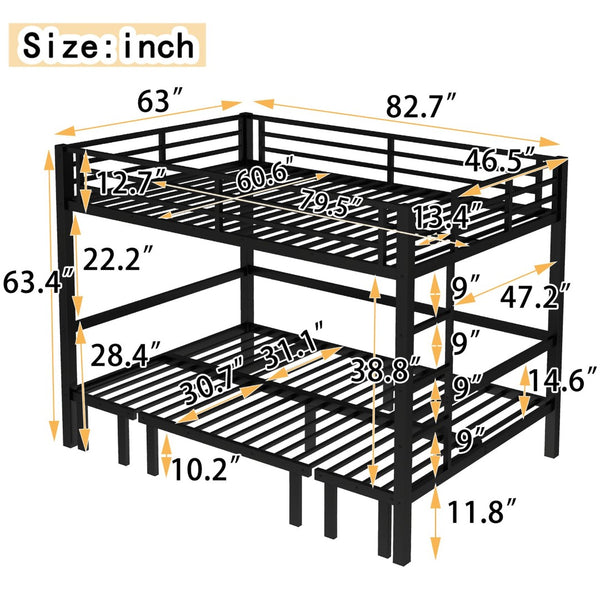 English Elm Queen Metal Bunk Bed - Versatile Queen-Over-Queen With Pull-Out Lower Section & Safety Rails, Black W1580S00208-GIGA