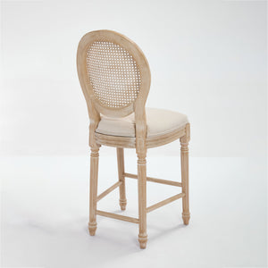 English Elm French Country Bar Chairs Set Of 2 - Upholstered Rattan Back, Solid Wood Frame For Elegant Dining W3426P324564