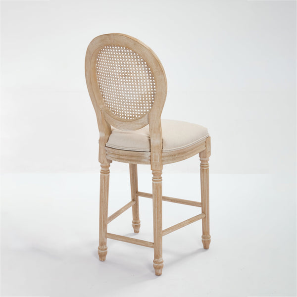 English Elm French Country Bar Chairs Set Of 2 - Upholstered Rattan Back, Solid Wood Frame For Elegant Dining W3426P324564
