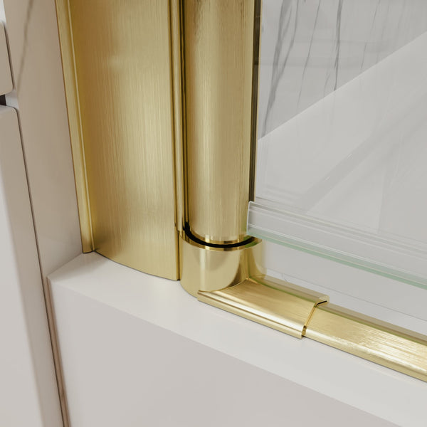 English Elm 34-36 in Frameless Pivot Shower Door Clear Tempered Glass with Brushed Gold Hardware W637P400612
