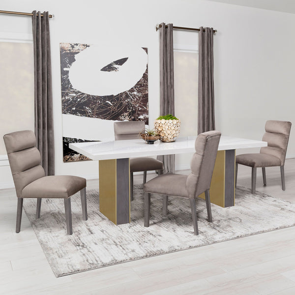 English Elm Highmore Stone Velvet Upholstered Dining Side Chair with Tufted Foam Back and Cool Gray Legs - Set of 2 taupe B062P299896