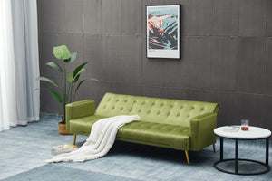 English Elm Sofa Bed Velvet Upholstered Convertible with Gold Metal Legs for Studio Spaces Army Green B205P246432