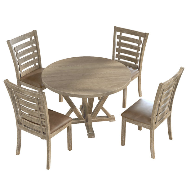 English Elm Modern Farmhouse Round Rubberwood Dining Table Seats Four Wire Brushed Rustic Finish W2537P369840