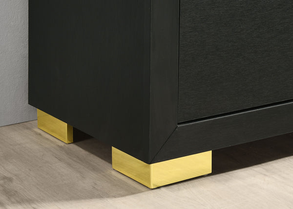 English Elm Contemporary Queen Bedroom Set Matte Black Wood Gold Legs Led Headboard Nightstands B2741S00157