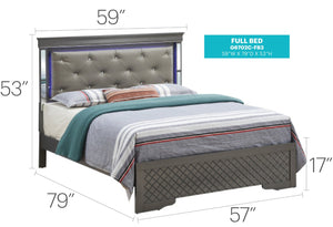 English Elm Verona Full Bed In Metallic Black – Elegant Jewel-Tufted Faux Leather With Led Lighting & Style B078S00544-GIGA