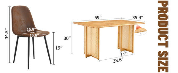 English Elm Table Solid Wood Dining Set With 4 Techno-Fabric Chairs, Imitation Rattan Legs For Home & Office W1151S04063-GIGA