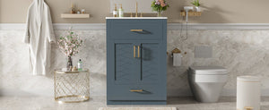English Elm 24" Stylish Blue Bathroom Vanity With Ceramic Sink, 2 Storage Doors & Tip-Out Drawer For Organization N710P341037C