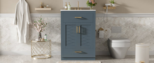 English Elm 24" Stylish Blue Bathroom Vanity With Ceramic Sink, 2 Storage Doors & Tip-Out Drawer For Organization N710P341037C