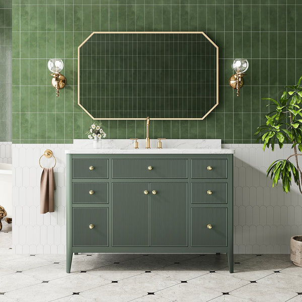 English Elm Fully Assembled 48'' Green Bathroom Vanity With Solid Wood, Engineered Marble Top & Soft-Close Drawers W1826P308982