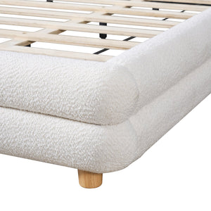 English Elm King Boucle Upholstered Bed Sculptural Arch Frame Solid Wood Legs Plush Headboard N757K371804W